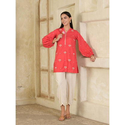 Maive Pink and Beige Hand Embroidered Co-Ord (Set of 2)