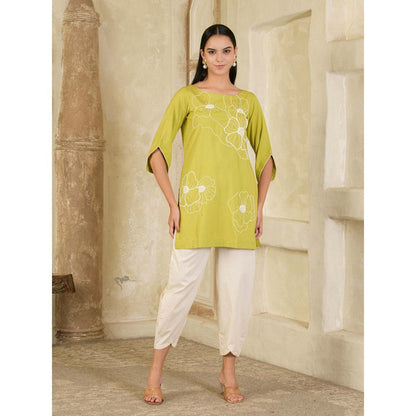 Maive Green and Beige Hand Embroidered Co-ord (Set of 2)