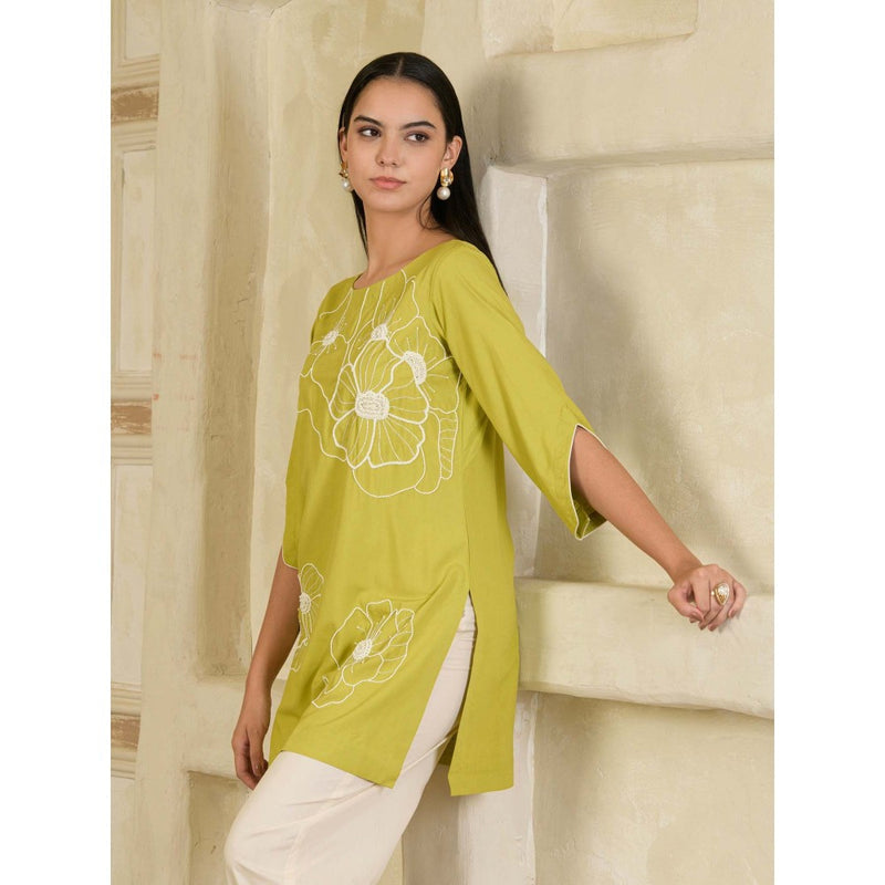 Maive Green and Beige Hand Embroidered Co-ord (Set of 2)