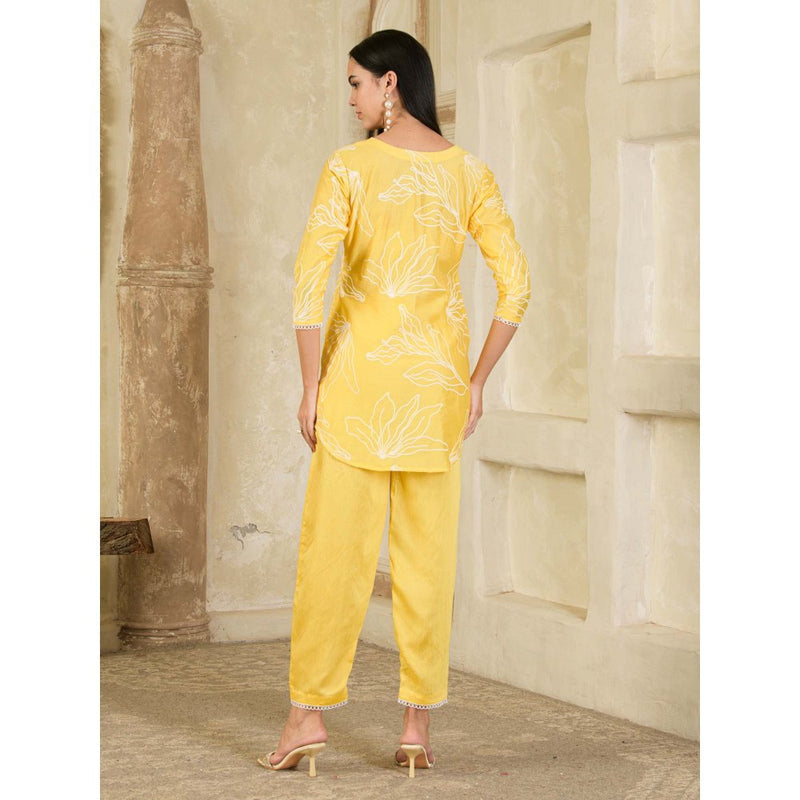 Maive Yellow Embroidered Chanderi Co-ord (Set of 2)