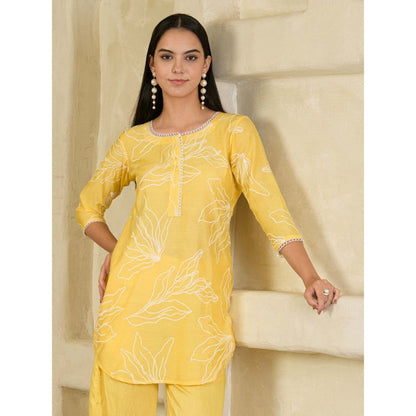 Maive Yellow Embroidered Chanderi Co-ord (Set of 2)