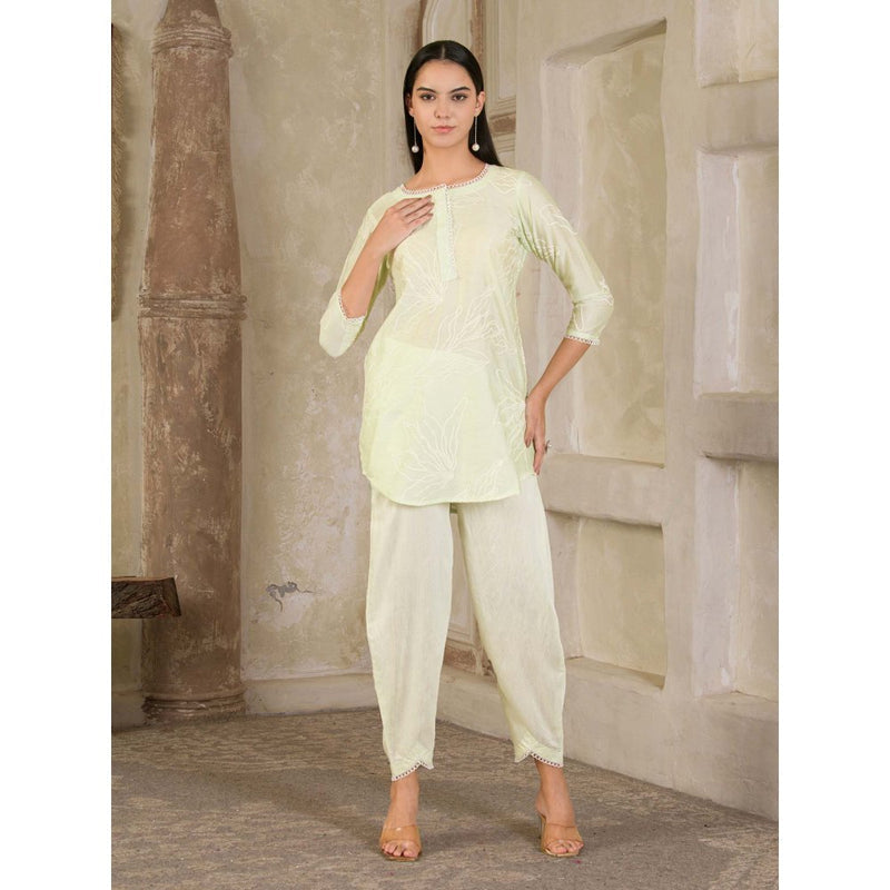 Maive Pastel Green Embroidered Chanderi Co-Ord (Set of 2)