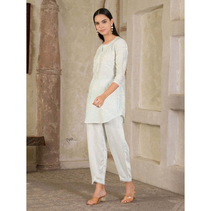Maive Pastel Blue Embroidered Chanderi Co-Ord (Set of 2)