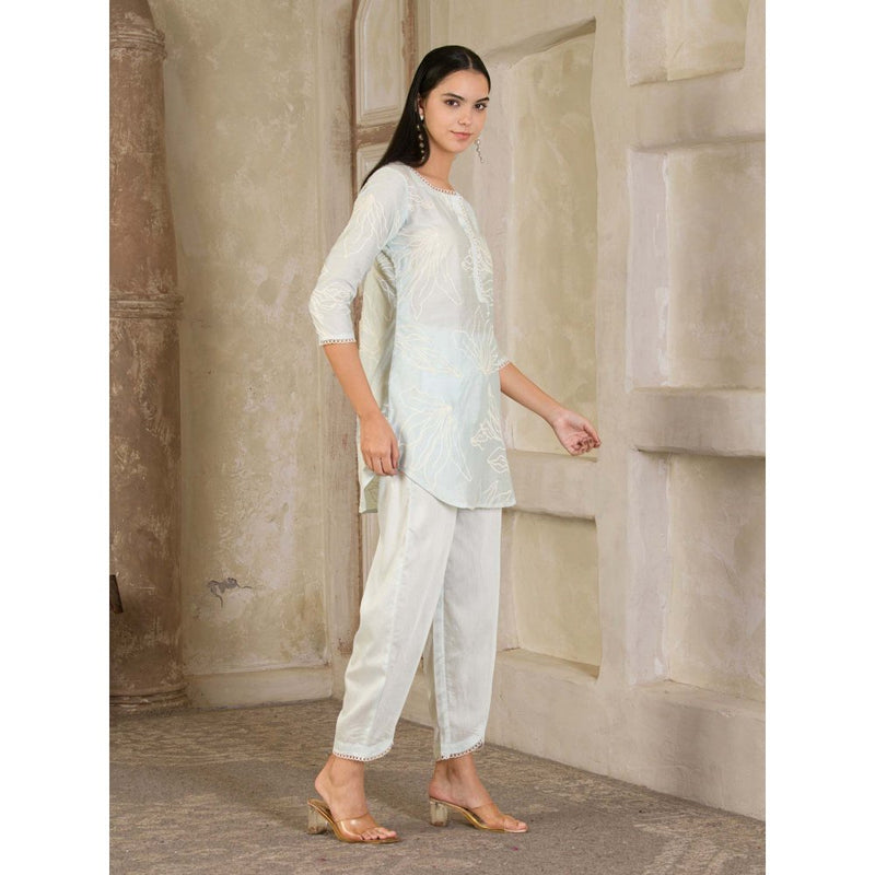 Maive Pastel Blue Embroidered Chanderi Co-Ord (Set of 2)