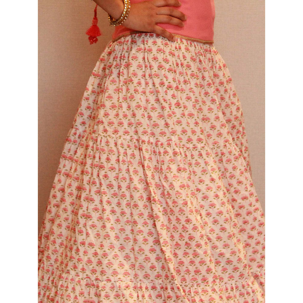 MALIKA GUPTA Pink Kairavi Floral Print Top and Skirt (Set of 2)