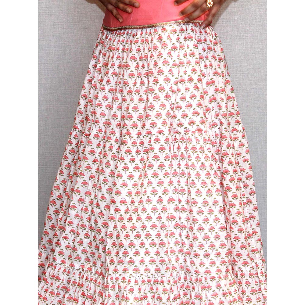 MALIKA GUPTA Pink Kairavi Floral Print Top and Skirt (Set of 2)