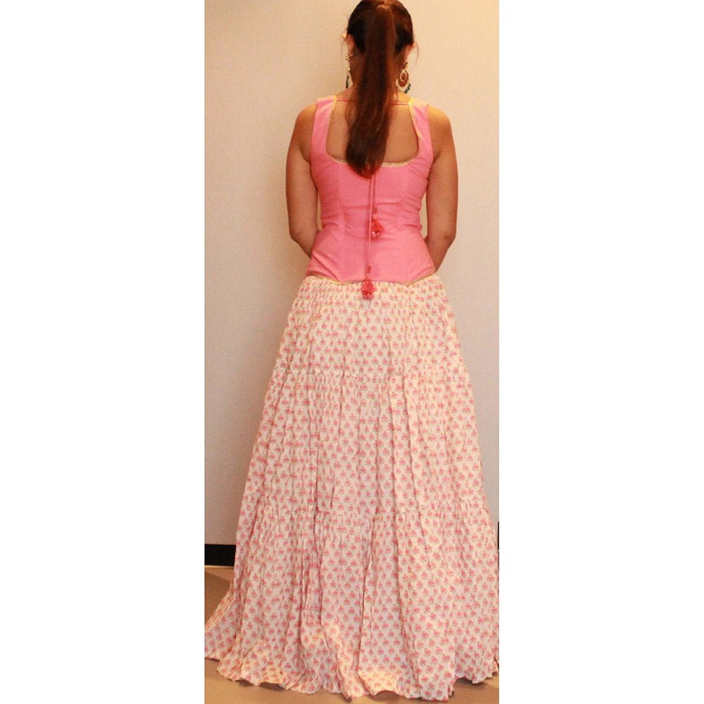 MALIKA GUPTA Pink Kairavi Floral Print Top and Skirt (Set of 2)