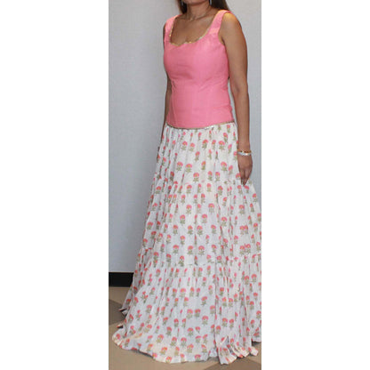 MALIKA GUPTA Pink Kairavi Floral Print Top and Skirt (Set of 2)