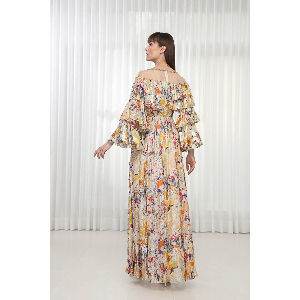 MANDIRA WIRK Autumn Leaves Printed Brasso Dress