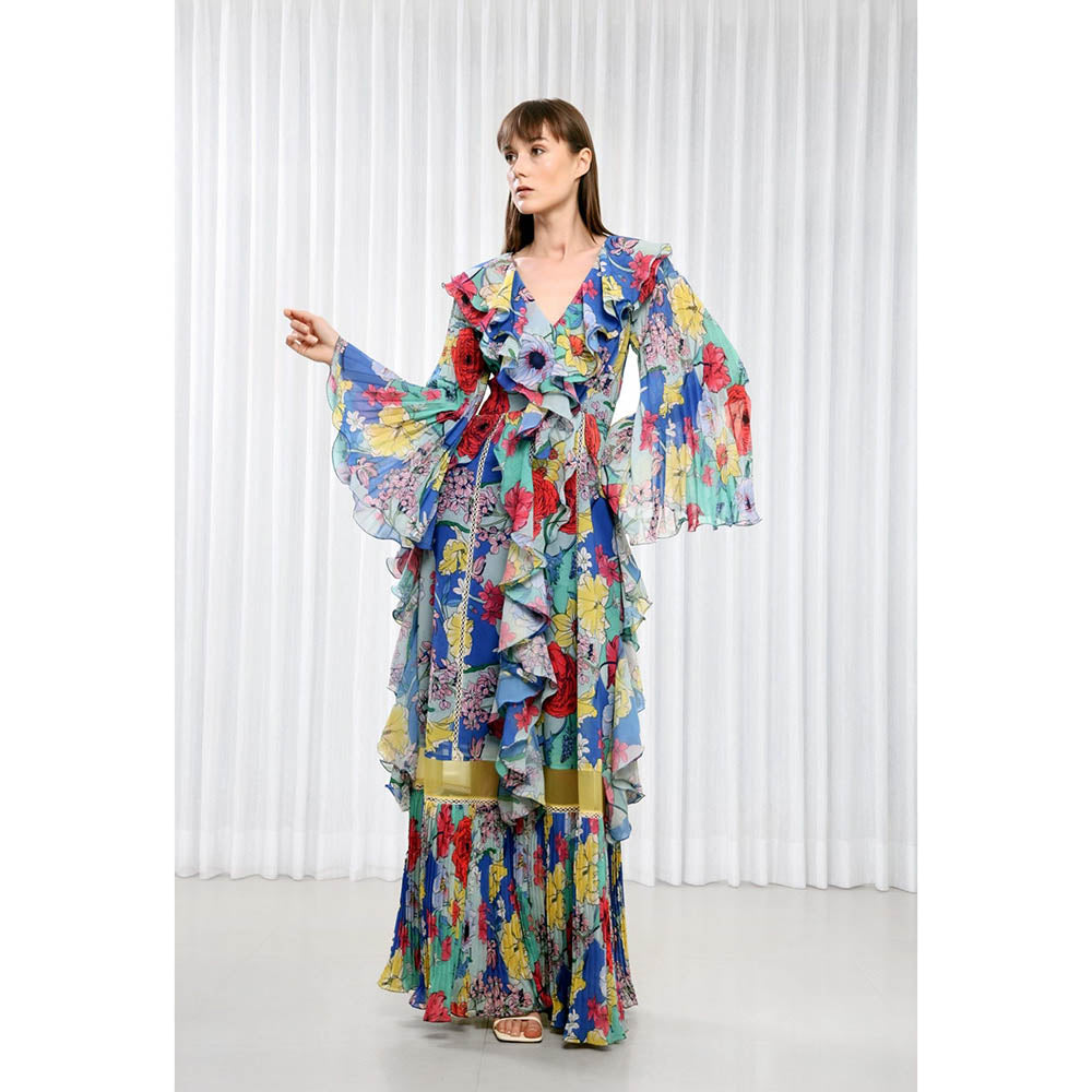 MANDIRA WIRK Hibiscus Printed Chiffon Dress