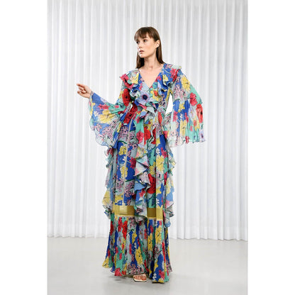 MANDIRA WIRK Hibiscus Printed Chiffon Dress