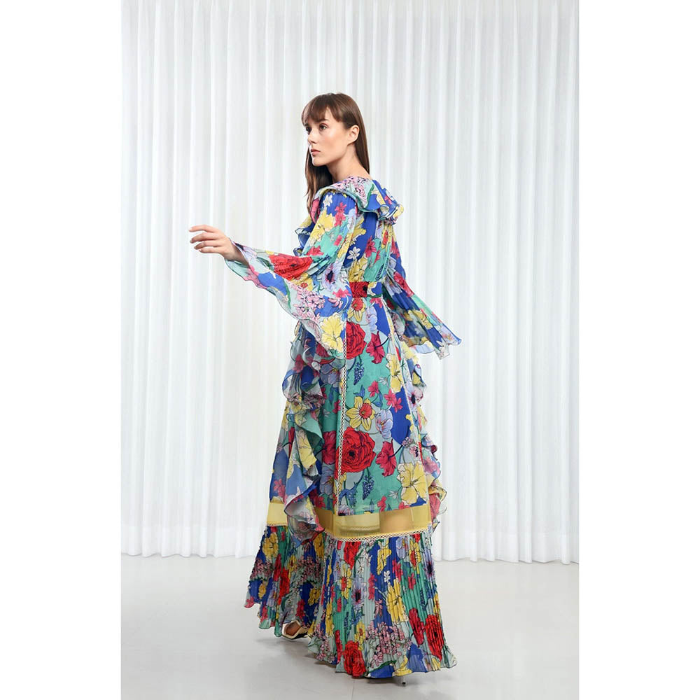 MANDIRA WIRK Hibiscus Printed Chiffon Dress