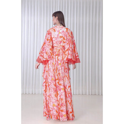 MANDIRA WIRK Maple Leaves Printed Chiffon Dress