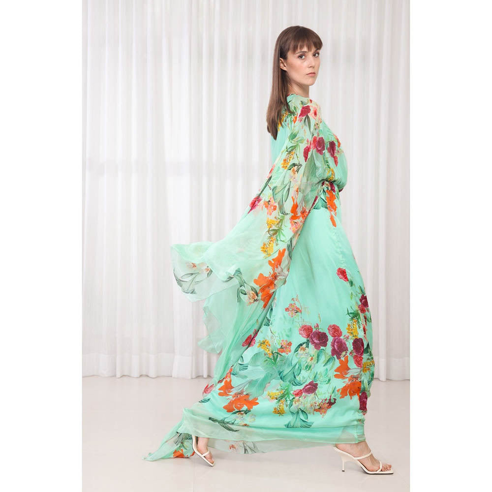 MANDIRA WIRK Dahlia Bouquet Printed Kaftan Dress