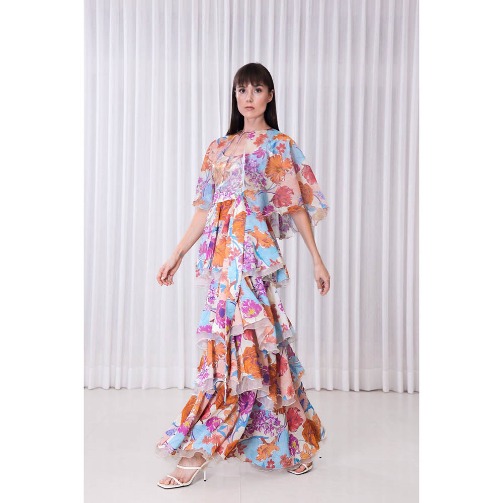 MANDIRA WIRK Hibiscus Printed Layered Dress