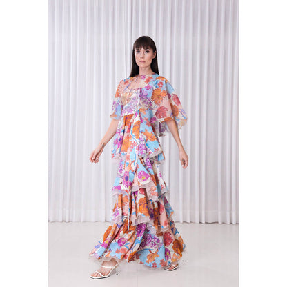 MANDIRA WIRK Hibiscus Printed Layered Dress
