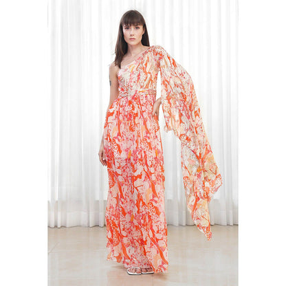 MANDIRA WIRK Maple Leaves Printed One Shoulder Dress