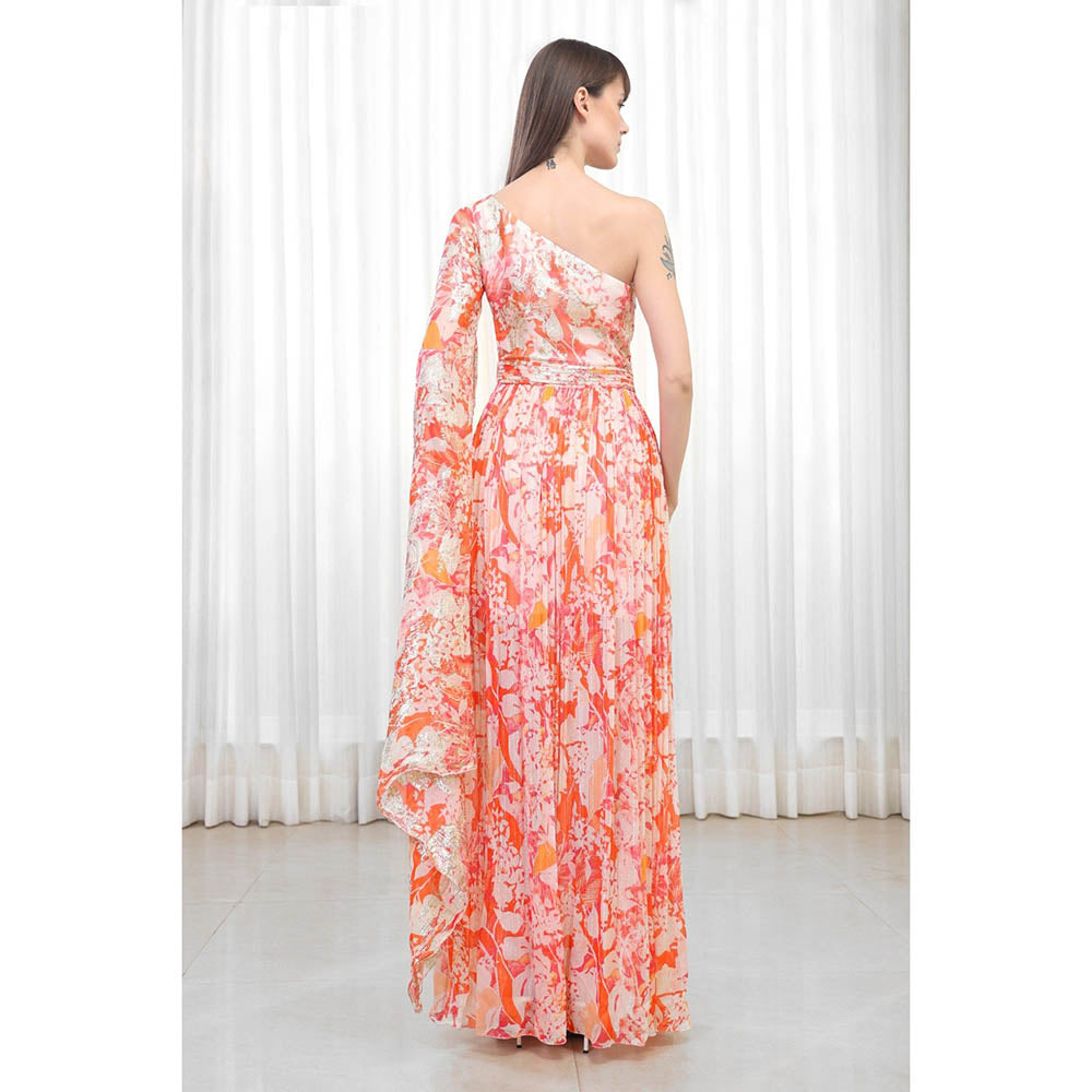 MANDIRA WIRK Maple Leaves Printed One Shoulder Dress