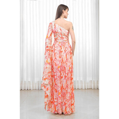 MANDIRA WIRK Maple Leaves Printed One Shoulder Dress