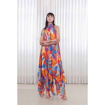 MANDIRA WIRK Pop Abstract Printed High Low Dress