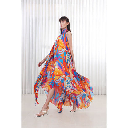 MANDIRA WIRK Pop Abstract Printed High Low Dress