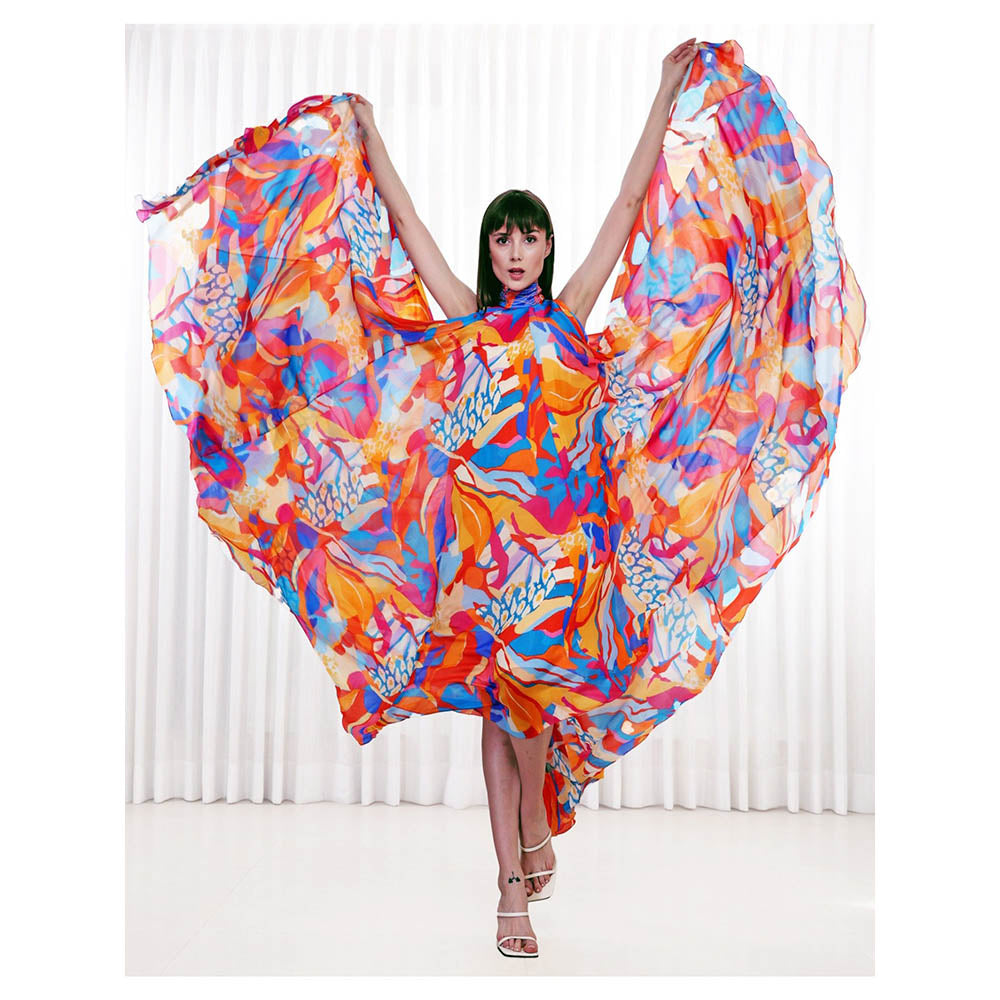 MANDIRA WIRK Pop Abstract Printed High Low Dress