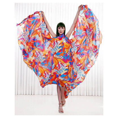 MANDIRA WIRK Pop Abstract Printed High Low Dress