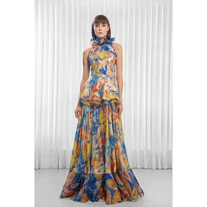 MANDIRA WIRK Hawaii Printed Dress with Ruffled Neck