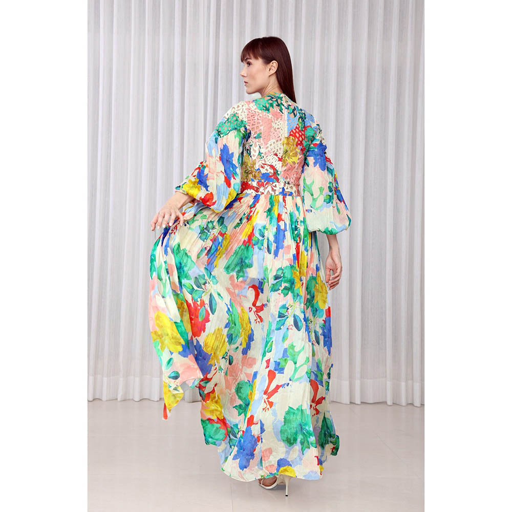 MANDIRA WIRK Hibiscus Printed Dress with Lazer Cuts