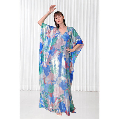 MANDIRA WIRK Hibiscus Printed Sequins Kaftan