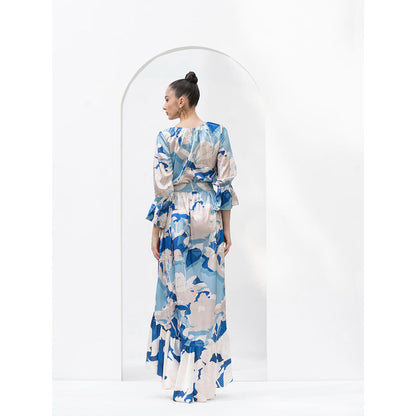 MANDIRA WIRK Mystic Blue Texture Dress with Asymmetric Hemline