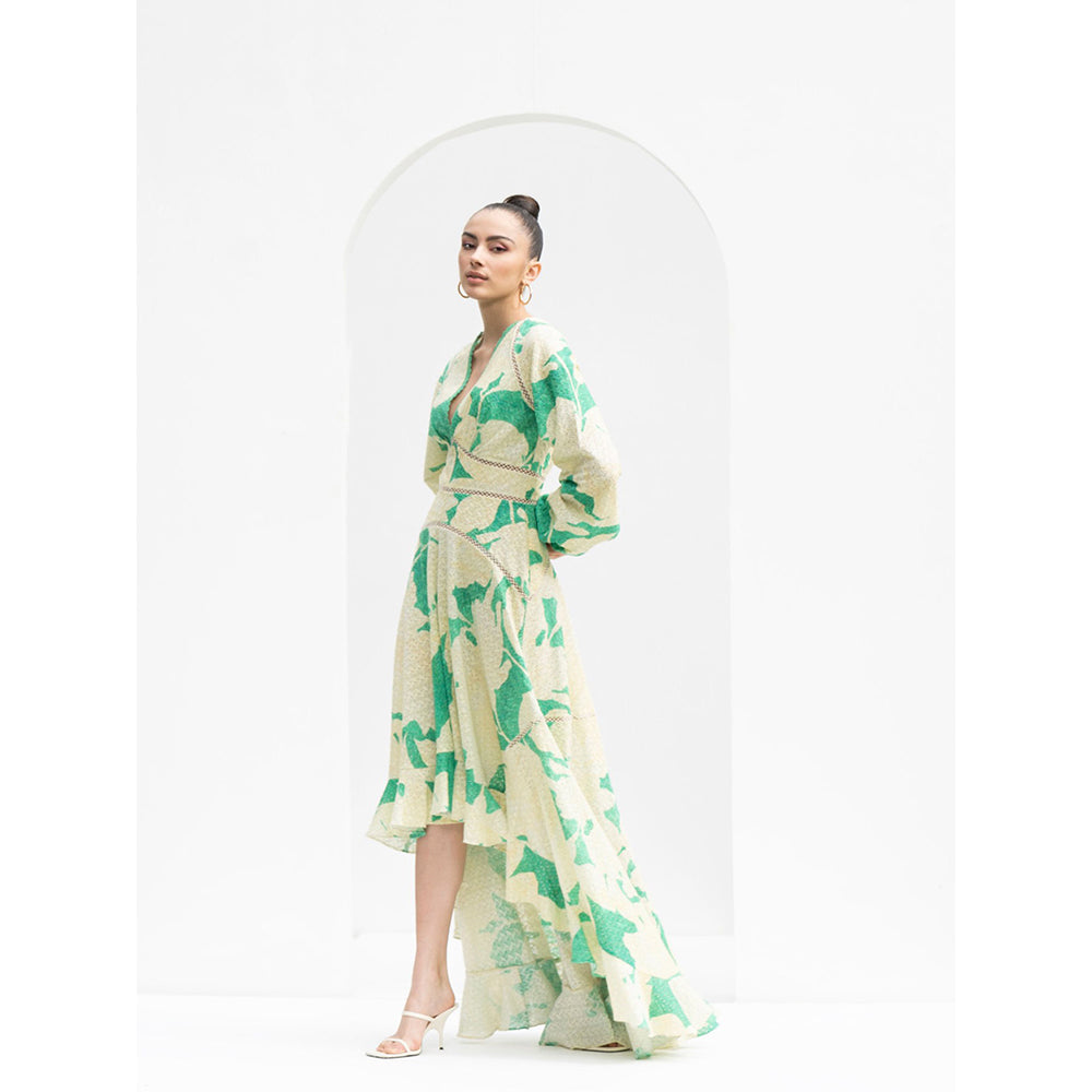 MANDIRA WIRK Bling Texture Chantley High Low Dress with Lace Detailing