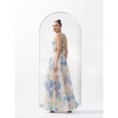 MANDIRA WIRK Mesh Lurex Co-Ord with Solid Organza Layer Under The Skirt (Set of 2)