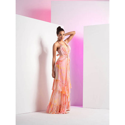MANDIRA WIRK Ocean Dome Foil Printed Wrap Cowl with Frill Top & Skirt (Set of 2)