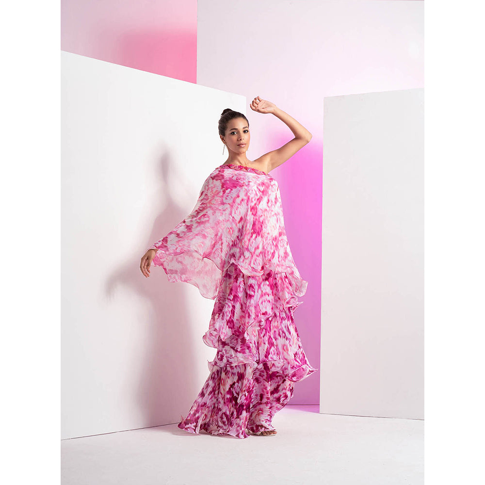 MANDIRA WIRK Faded Pink Tie & Dye Off-Shoulder Four Layered Maxi Dress