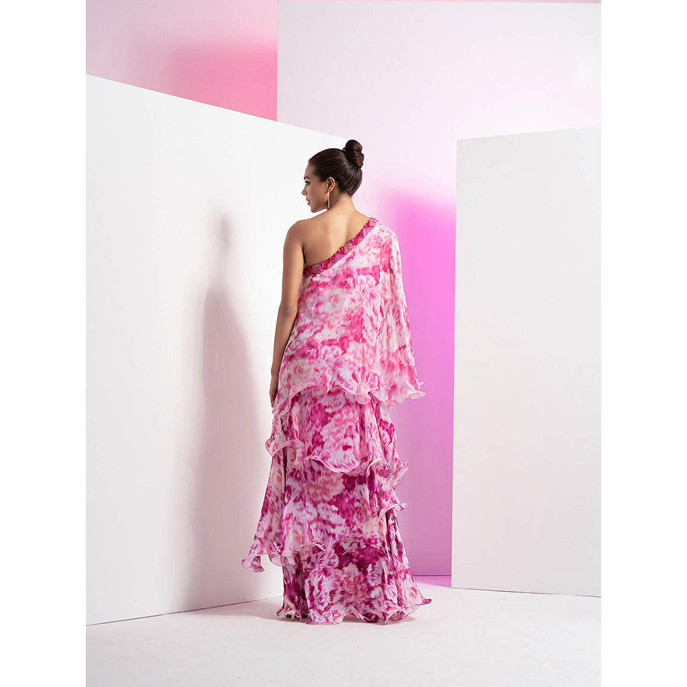 MANDIRA WIRK Faded Pink Tie & Dye Off-Shoulder Four Layered Maxi Dress