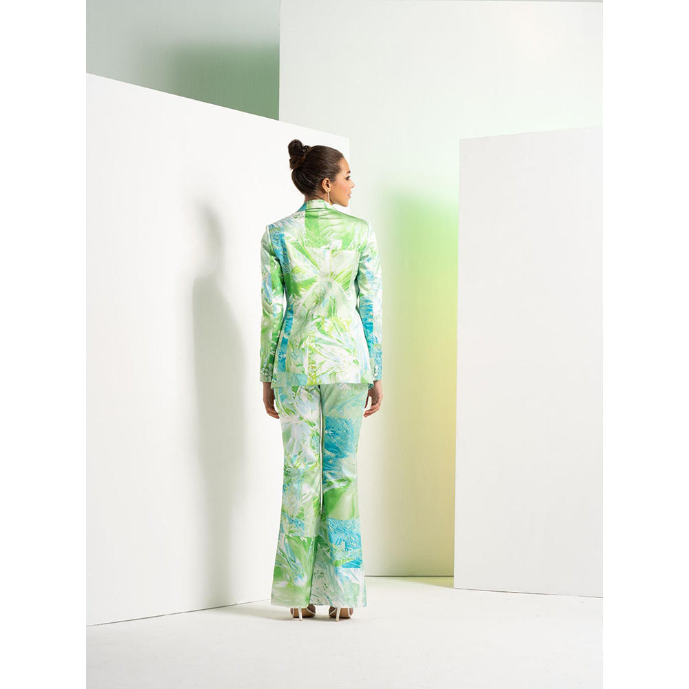 MANDIRA WIRK Green Raw Crystal Pant Satin Suit with Bustier (Set of 3)