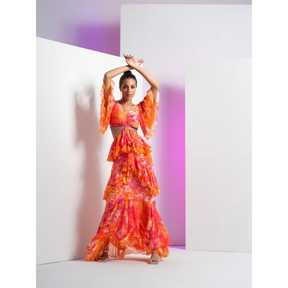 MANDIRA WIRK Pink Misty Femme Dress with Stylized Chain Detail At Waist