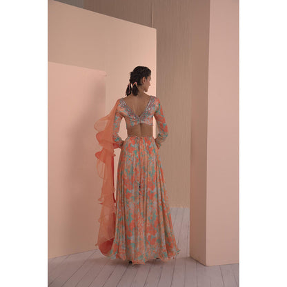 MANDIRA WIRK Embroidered Anarkali Paired with Churidar and Delicate Chiffon Dupatta (Set of 3)