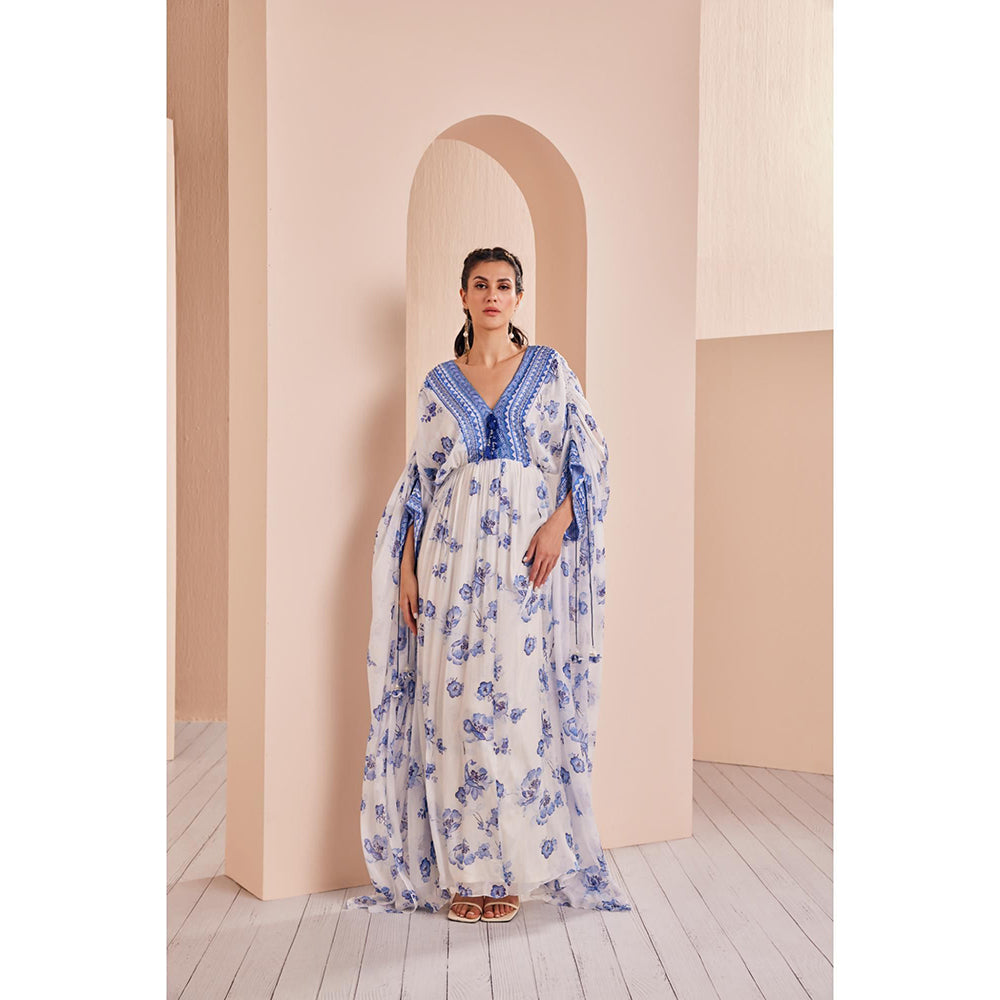 MANDIRA WIRK Blue Periwinkle Floral Kaftan (Set of 2)