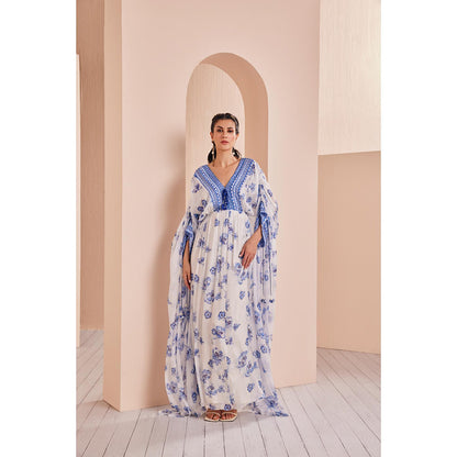 MANDIRA WIRK Blue Periwinkle Floral Kaftan (Set of 2)