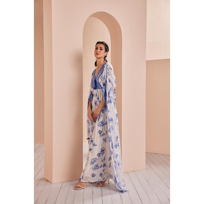MANDIRA WIRK Blue Periwinkle Floral Kaftan (Set of 2)
