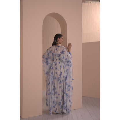MANDIRA WIRK Blue Periwinkle Floral Kaftan (Set of 2)