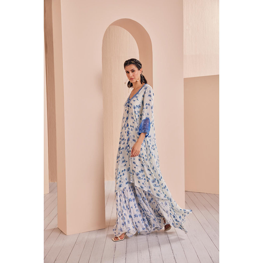 MANDIRA WIRK Blue Periwinkle Floral Printed Kurta and Sharara (Set of 2)