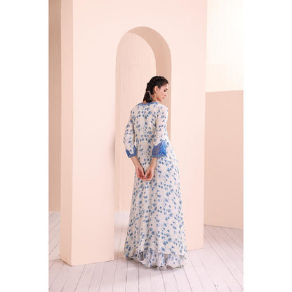 MANDIRA WIRK Blue Periwinkle Floral Printed Kurta and Sharara (Set of 2)