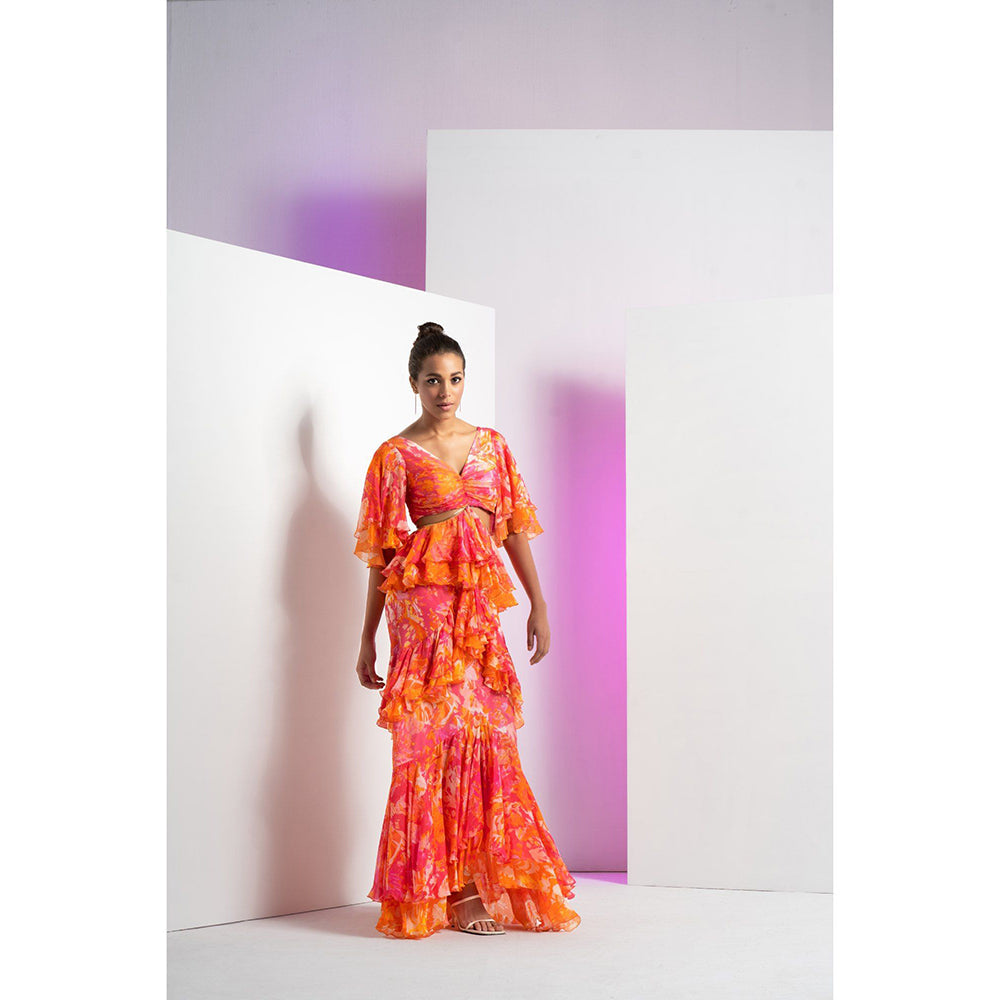 MANDIRA WIRK Pink Misty Femme Chain Detail At Waist Maxi Dress
