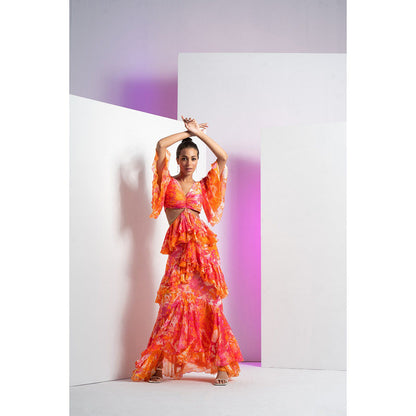 MANDIRA WIRK Pink Misty Femme Chain Detail At Waist Maxi Dress