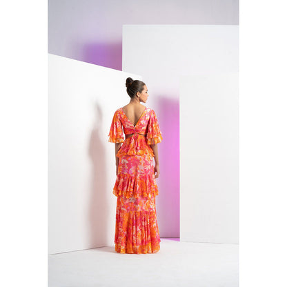 MANDIRA WIRK Pink Misty Femme Chain Detail At Waist Maxi Dress