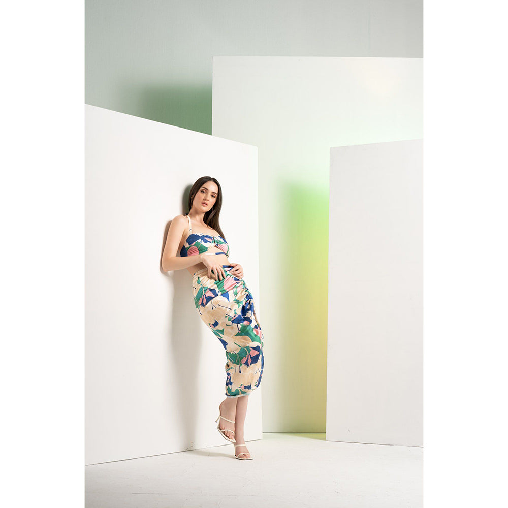 MANDIRA WIRK Multi-Colour Top With Shorts & Side Rushed Skirt (Set of 2)