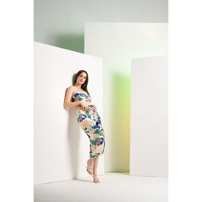 MANDIRA WIRK Multi-Colour Top With Shorts & Side Rushed Skirt (Set of 2)